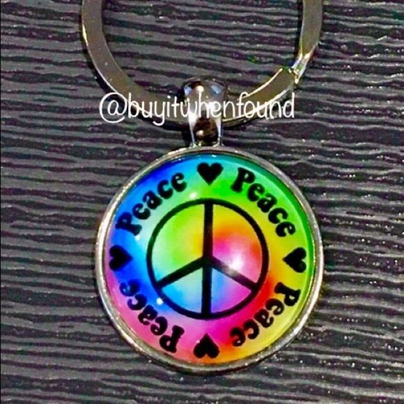 Grateful Dead Other - K Tie Dye Love Peace Cabochon Keychain